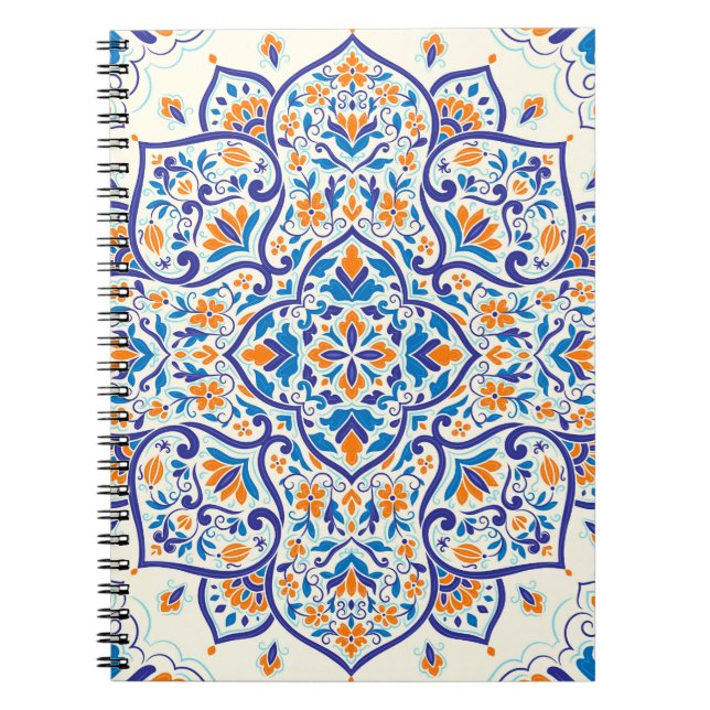 Luxus-Orange-Blau-Ornamentmuster Notizblock (Vorderseite)