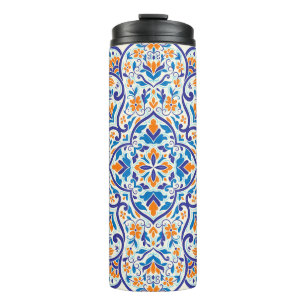Luxus-Orange-Blau-Ornamentmuster Thermosbecher