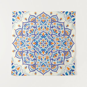 Luxus-Orange-Blau-Ornamentmuster Wandteppich