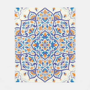 Luxus Orange Blue Ornament Muster Fleecedecke