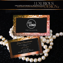 Luxus Orange Pink Ombre Glitzer Schwarz mit Logo Visitenkarte