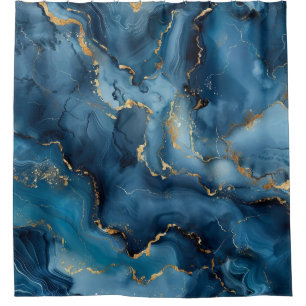 Luxus-Ozean-Blau-Alkohol-Tinte-Goldadern-Marmor Duschvorhang