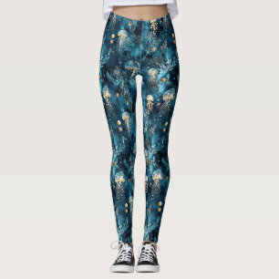 Luxus-Ozean-Qualle- und Korallen-Gold-Muster Leggings