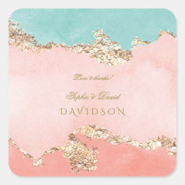 Luxus Pastel Watercolor Goldmedaille Hochzeit Quadratischer Aufkleber