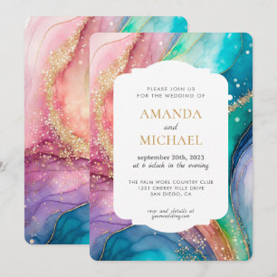 Luxus-Pastell-Regenbogen-Alkohol-Tinte-Hochzeit Einladung