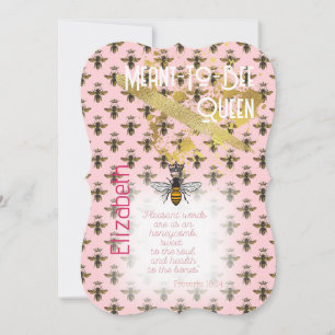 Luxus Pastellrosa Bienen-Matrix Königin Gold Einladung