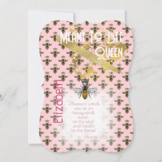 Luxus Pastellrosa Bienen-Matrix Königin Gold Einladung