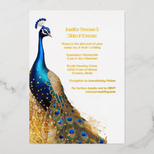 Luxus-Pfau-Vogel Gold Blau Smaragdgrün echt Folieneinladung