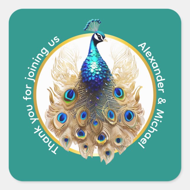 Luxus Pfauenblau Gold Danke 5D chic Quadratischer Aufkleber (Vorderseite)