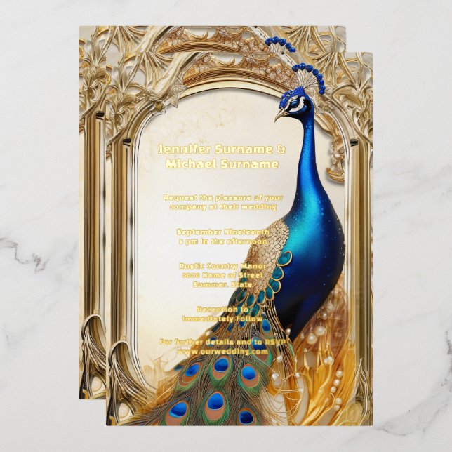 Luxus Pfauenland Hochzeit indischen Chic Folieneinladung (Vorderseite/Rückseite)