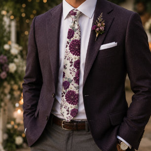 Luxus-Pfirsich-Dahlie- und Rosen-Blumenmuster Krawatte