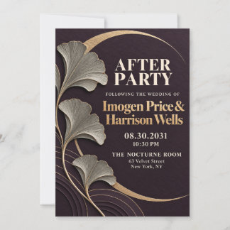 Luxus-Pflaume-Gold 3D-Ginkgo-Hochzeit After Party  Einladung