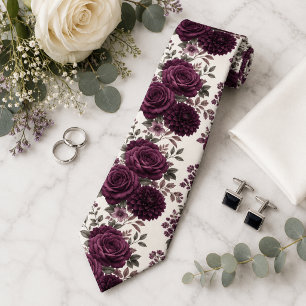 Luxus-Pflaume-Rose- und Dahlien-Blumenhochzeit Krawatte