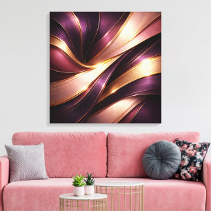 Luxus-Pflaume- und Gold-Flow-Abstraktes-Kunst-Lein Leinwanddruck