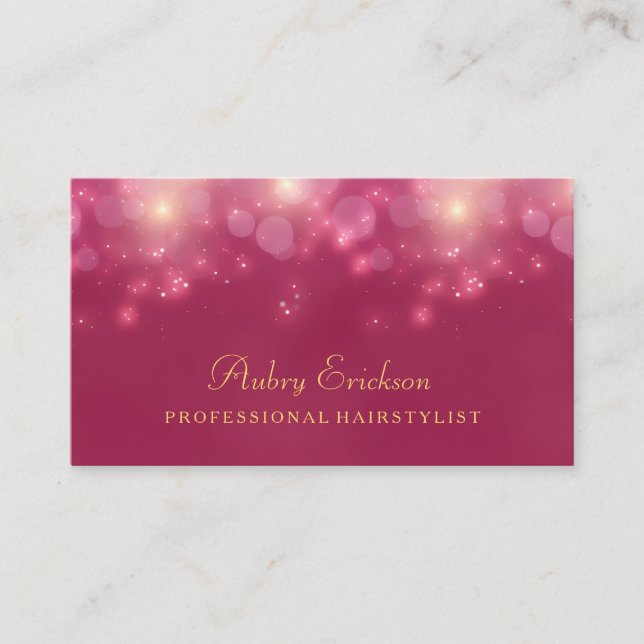 Luxus Pink Bokeh Twinkle Beruflicher Friseur Visitenkarte (Vorderseite)