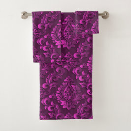 Luxus Pink Damask Floral Badhandtuch Set