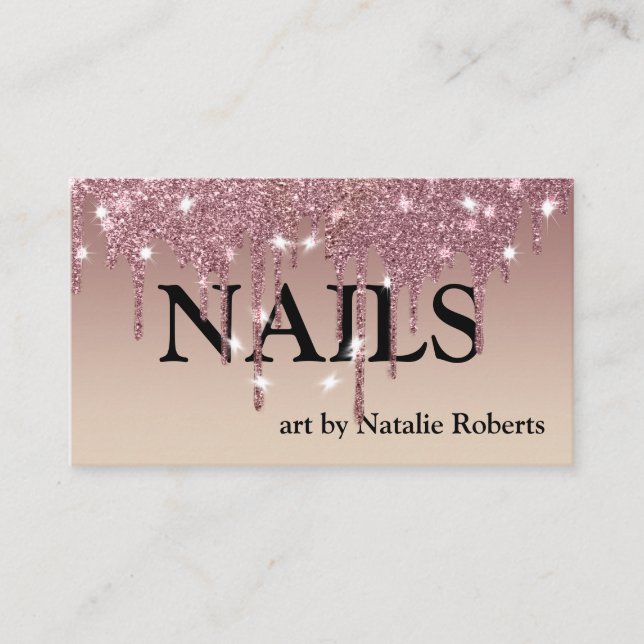 Luxus Pink Gold Glittery Nail Polnisch Visitenkarte (Vorderseite)