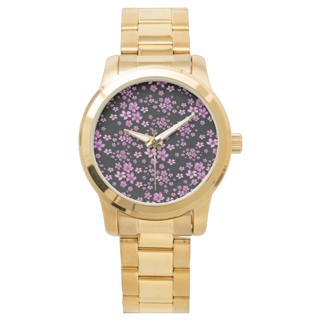 Luxus Popular Black Lila Floral Armbanduhr (Vorderseite)
