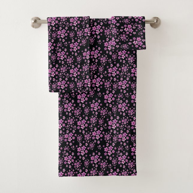 Luxus Popular Black Lila Floral Badhandtuch Set (Insitu)
