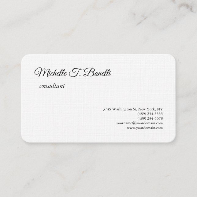 Luxus Premium Linen Schwarz-weiße Schrift Minimali Visitenkarte (Vorderseite)