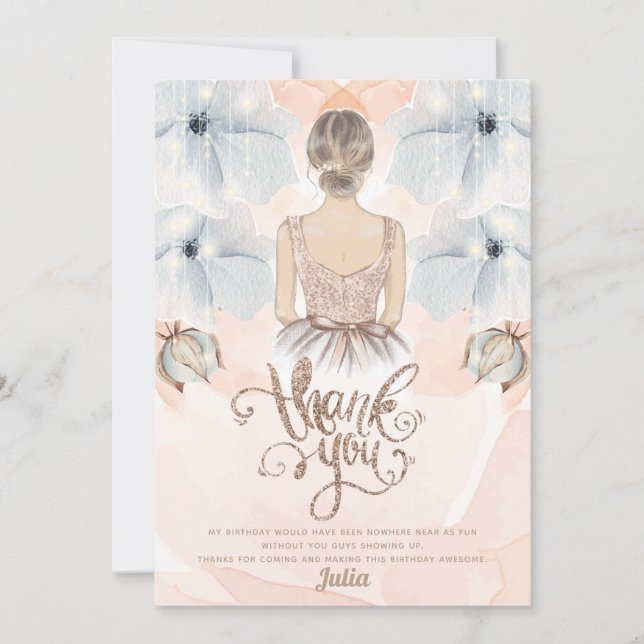 Luxus Princess Birthday Party Beige Glitzer Dankeskarte (Vorderseite)