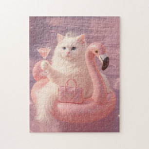 Luxus-Prinzessin-Katze auf rosa Flamingo-Pool-Schw