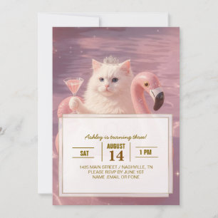 Luxus-Prinzessinnen-Katze auf rosa Flamingo-Pool-S Einladung