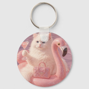 Luxus-Prinzessinnen-Katze auf rosa Flamingo-Pool-S Schlüsselanhänger