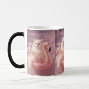 Luxus-Prinzessinnen-Katze auf rosa Flamingo-Pool-S Verwandlungstasse