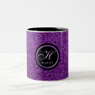 Luxus Purpur Glitzer Monogramm Anfangsbuchstabe Zweifarbige Tasse