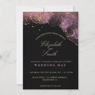 Luxus Purpur- und Gold-Alkohol-Tinte Hochzeitstag Einladung