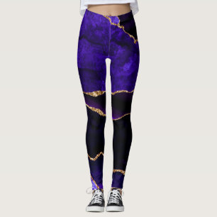 Luxus Purpur- und Gold-Glitter-Achat Leggings