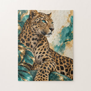 Luxus-Puzzle mit Teal- und Gold-Leopard