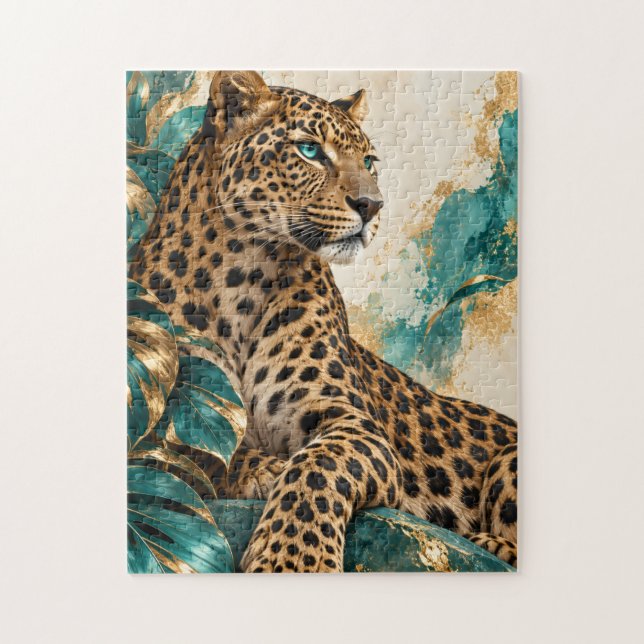 Luxus-Puzzle mit Teal- und Gold-Leopard (Vertikal)