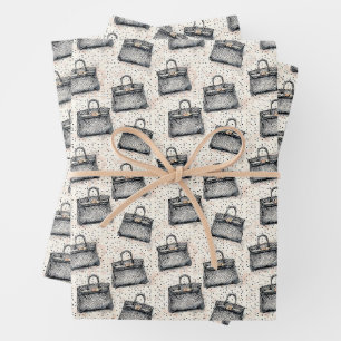 Luxus-Python-Handtaschenmuster auf rosa gesprenkel Geschenkpapier Set