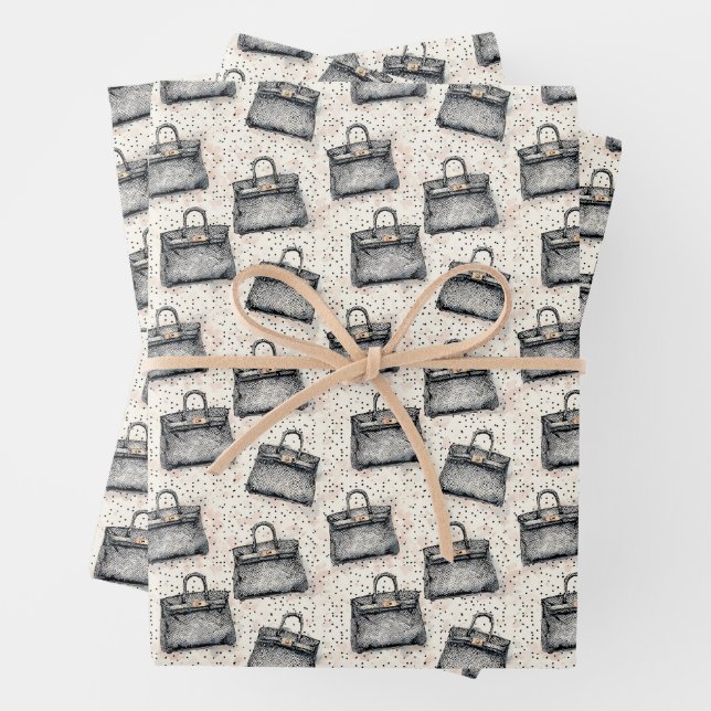 Luxus-Python-Handtaschenmuster auf rosa gesprenkel Geschenkpapier Set (Beispiel)