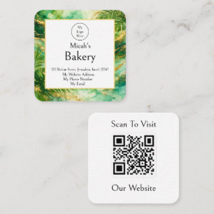Luxus-QR-Code-Bäckerei Grün Gold Aquarell Quadratische Visitenkarte