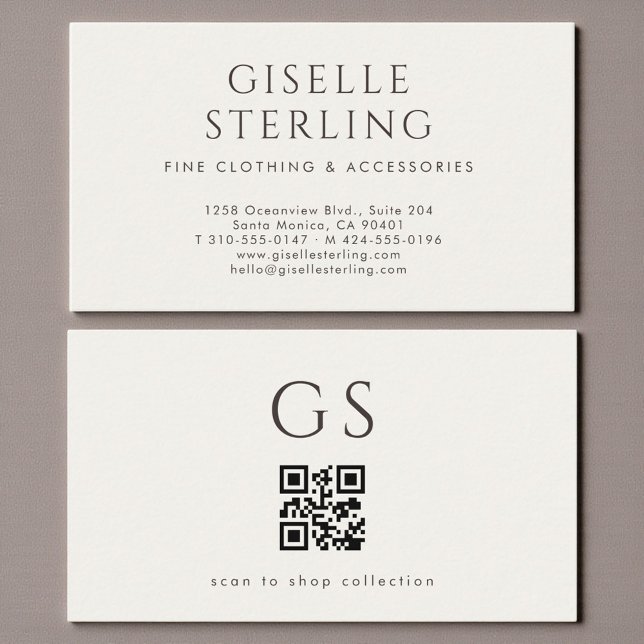 Luxus-QR-Code-Boutique-Mode Elfenbein Visitenkarte (Von Creator hochgeladen)