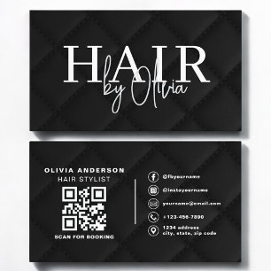 Luxus-QR-Code-Friseur aus schwarzem Steppstoff Visitenkarte