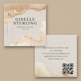 Luxus-QR-Code-Leinen-Watercolor-Goldfolie Quadratische Visitenkarte