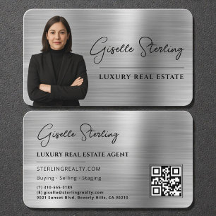 Luxus-QR-Code mit Foto auf faux Silber-Metall für Visitenkarte