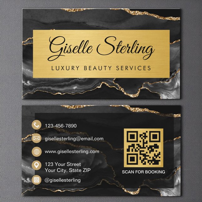 Luxus-QR-Code mit schwarzem Gold-Achat-Glitter Visitenkarte (Von Creator hochgeladen)