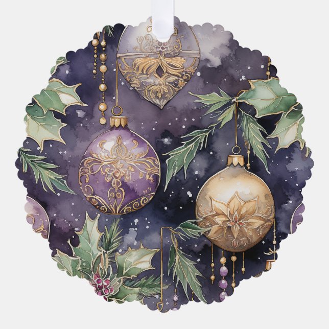 Luxus Radiance Lila und Gold Weihnachtsgeschenk Ornament Karte (Vorderseite)