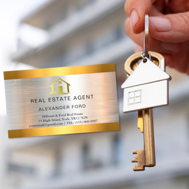 Luxus Real Anwesen Agent silber Metallic Gold Magnetische Visitenkarte (Von Creator hochgeladen)