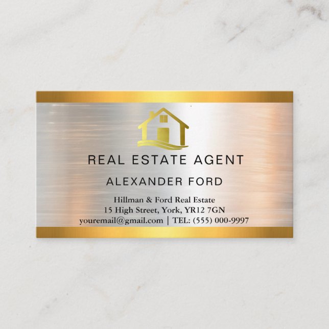 Luxus Real Anwesen Agent silber Metallic Gold Visitenkarte (Vorderseite)