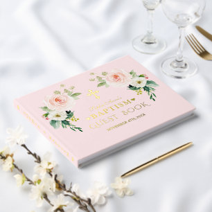 Luxus Real Foil Rosa Blume Girl Taufe Gästebuch