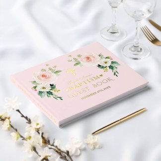 Luxus Real Foil Rosa Blume Girl Taufe Gästebuch