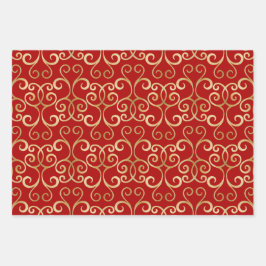 LUXUS RED AND GOLD CHRISTMAS DAMASK PERSONALISIERT GESCHENKPAPIER SET