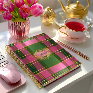 Luxus Reiche Rosa Grüne Karo Wappen Monogramm Notizbuch