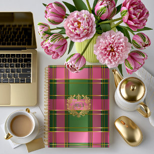 Luxus Reiche Rosa Grüne Karo Wappen Monogramm Notizbuch